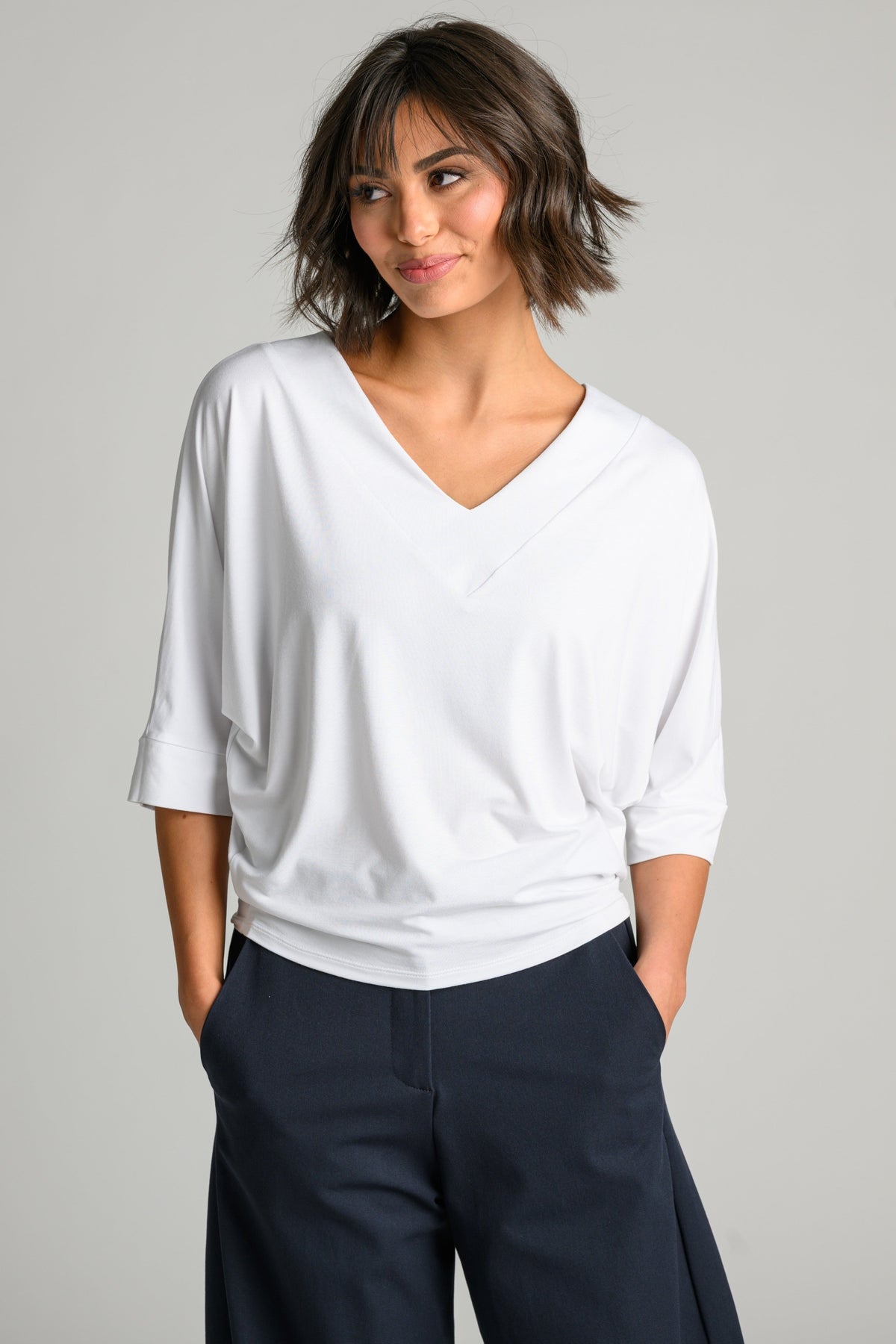 PAULA RYAN V Neck Cloud Top - White EcoVero - Paula Ryan