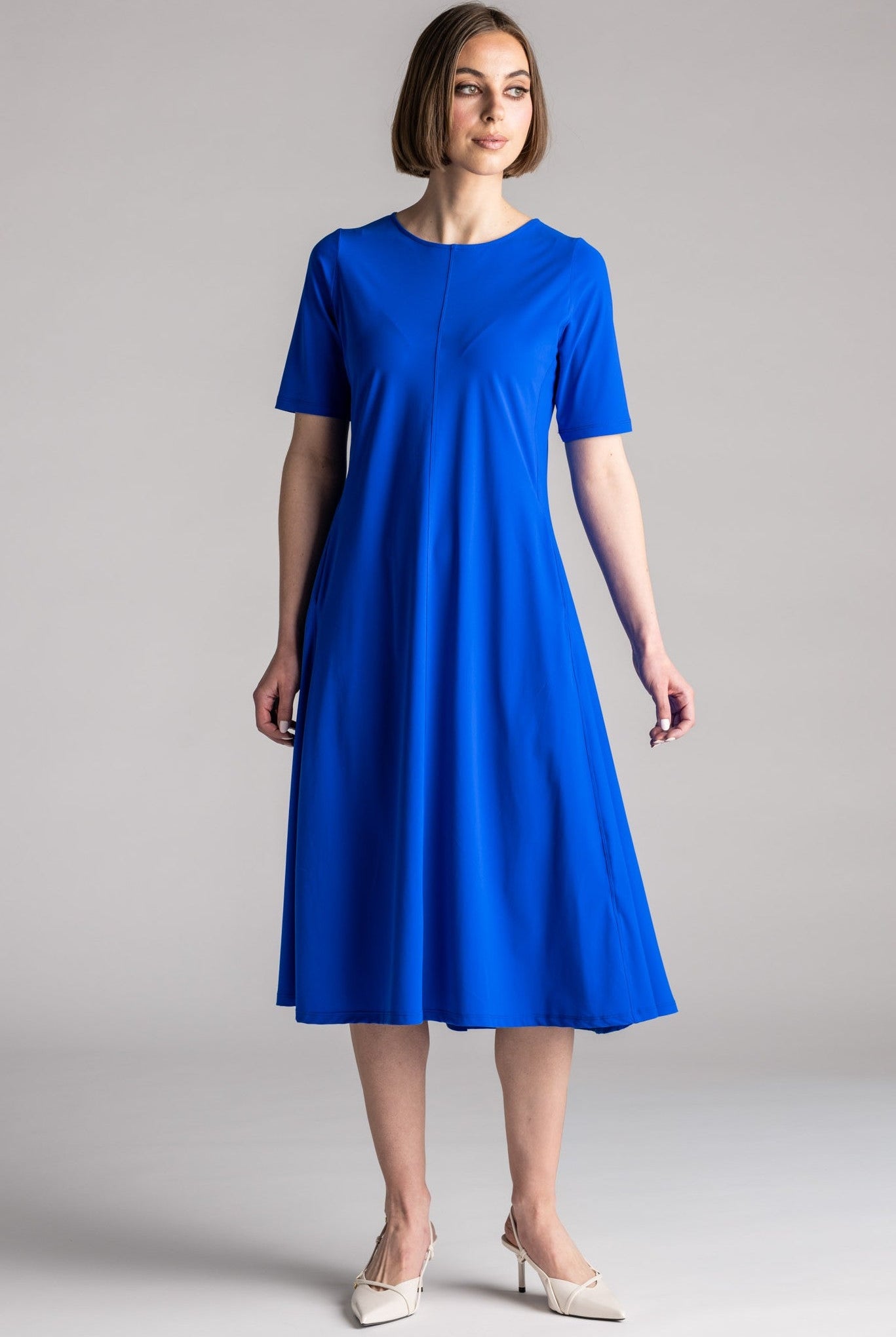PAULA RYAN Crew Neck Swing Dress Microjersey - Greek Blue - Paula Ryan