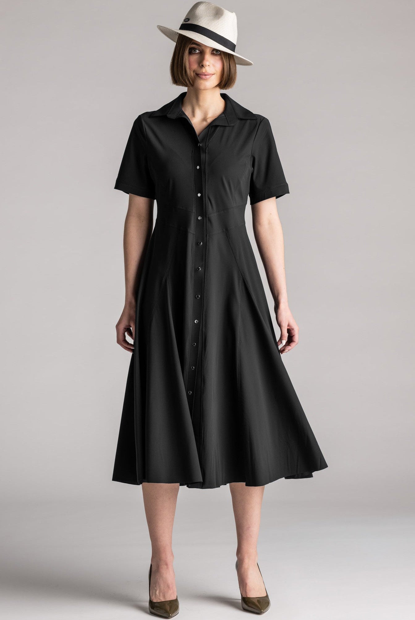 PAULA RYAN Classic Shirt Dress Microjersey - Black - Paula Ryan