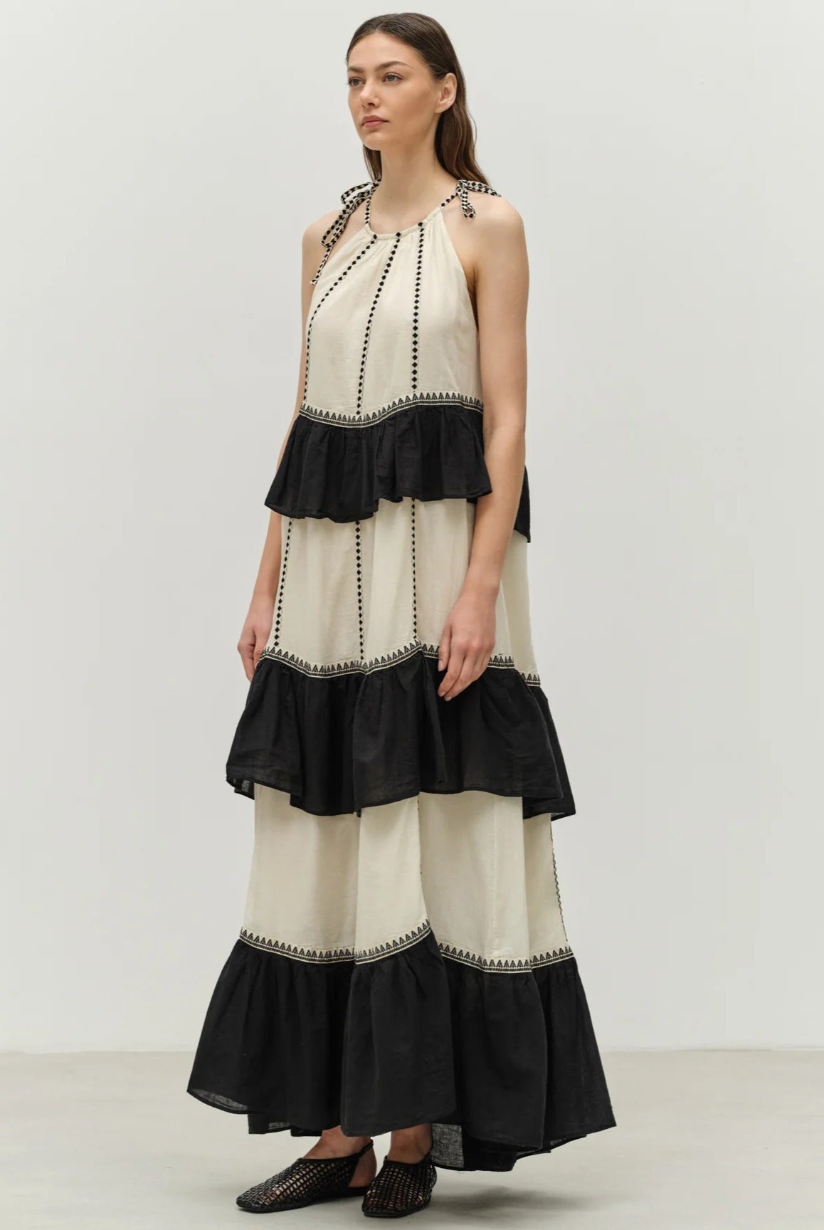 DEVOTION TWINS Kleio Long Dress - Black/Off White - Magpie Style
