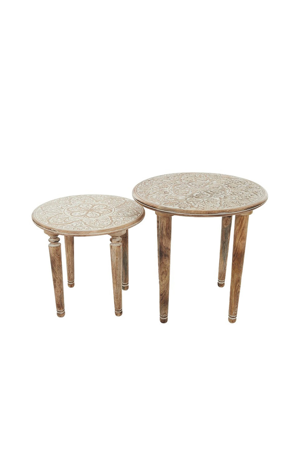 Arabesque Floral Carved Timber Side Table - Large - Magpie Style