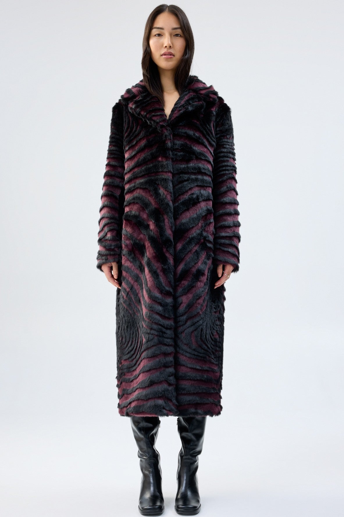 UNREAL FUR Gonzo Coat - Striped Burgundy - Magpie Style