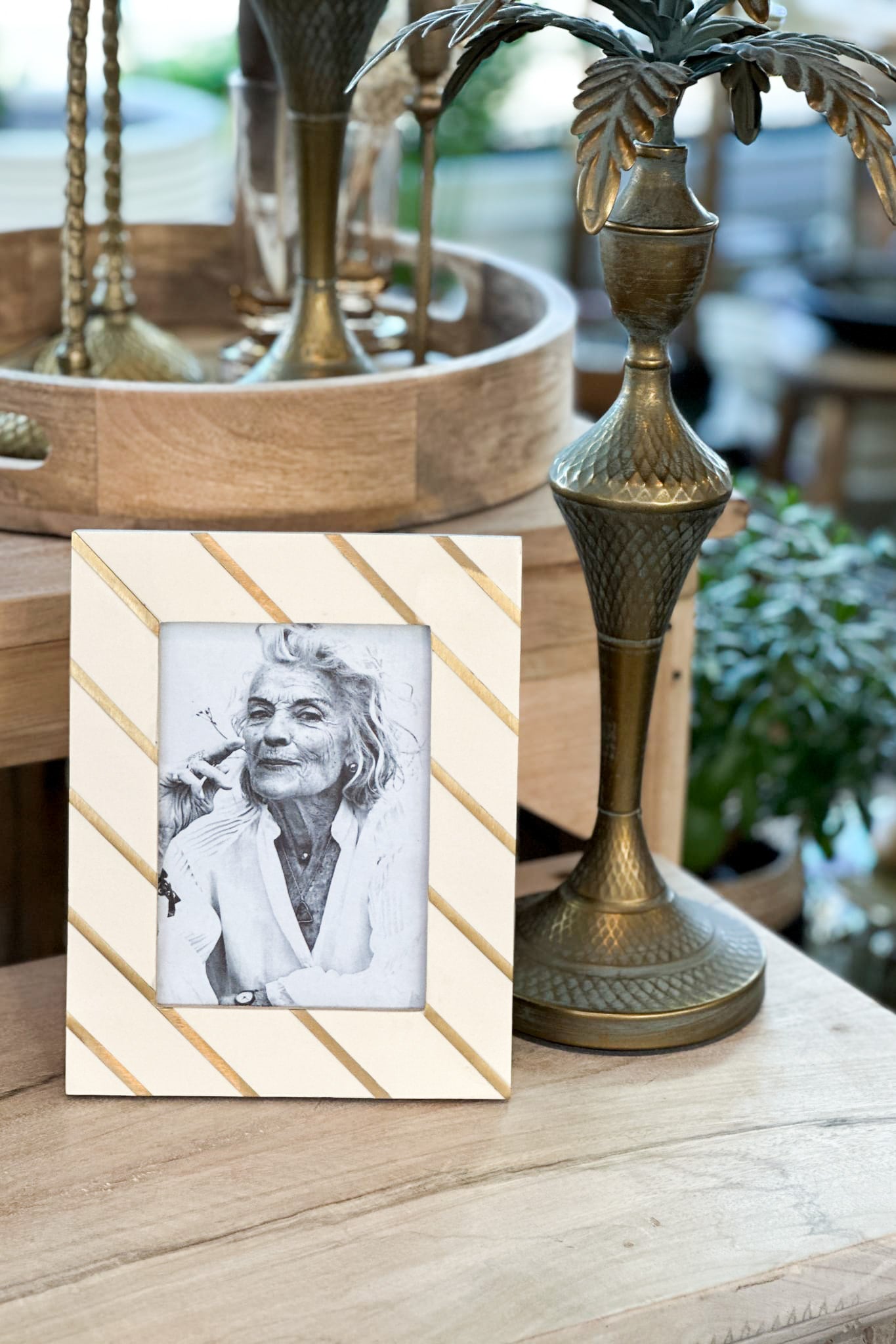 Bone with Brass Diagonal Inlay Photo Frame 5x7 - Magpie Style