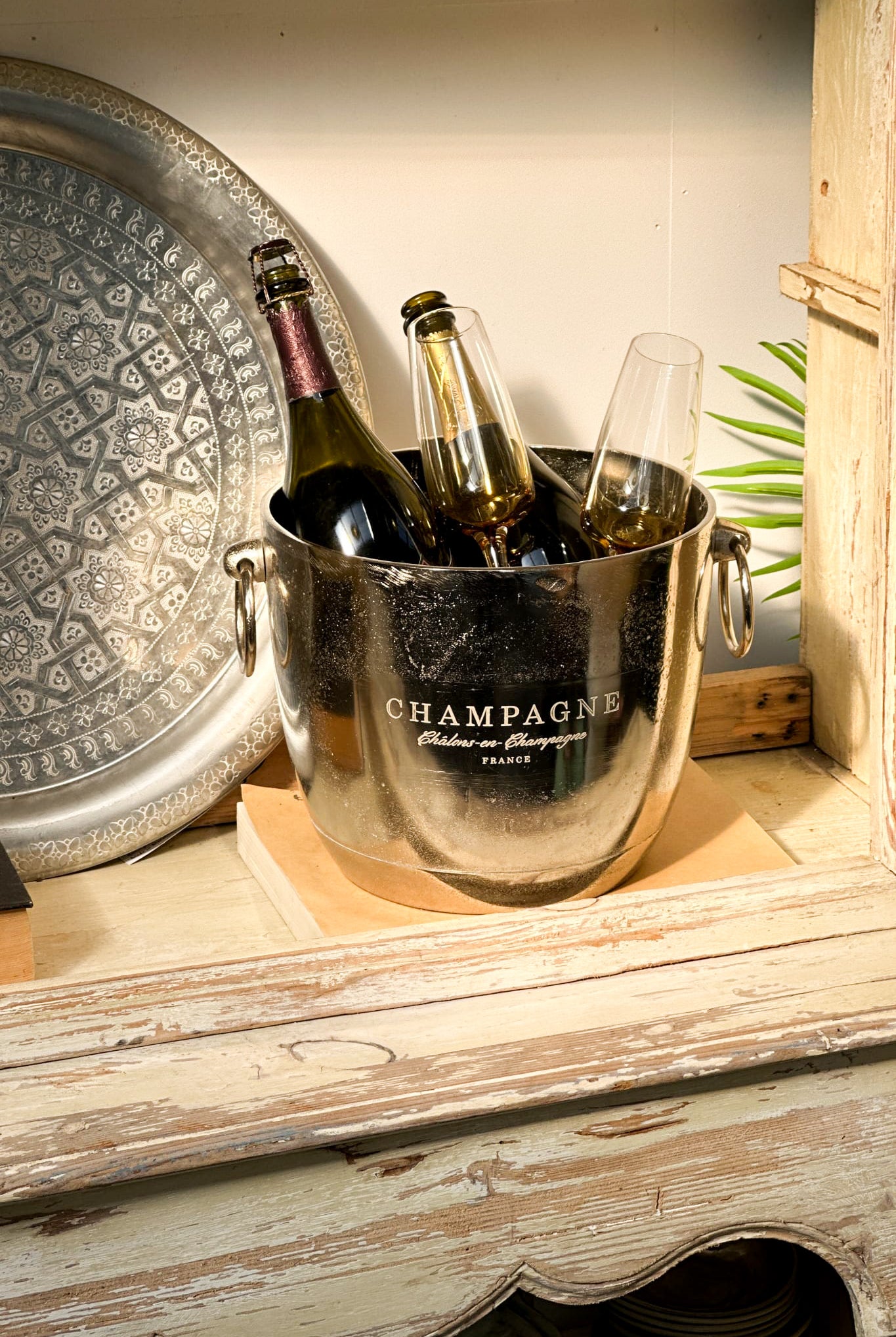 Vintage Champagne Bucket, Raw Nickle - Magpie Style