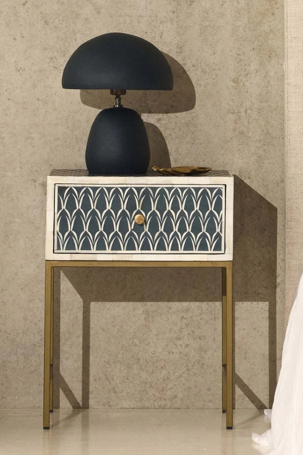 Zephyr Bone Inlay Bedside Table - Magpie Style