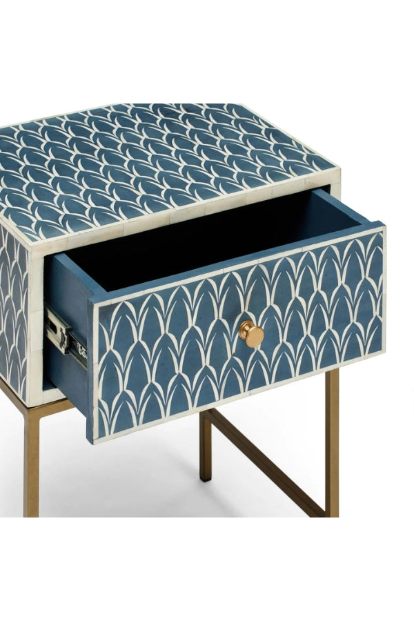 Zephyr Bone Inlay Bedside Table - Magpie Style