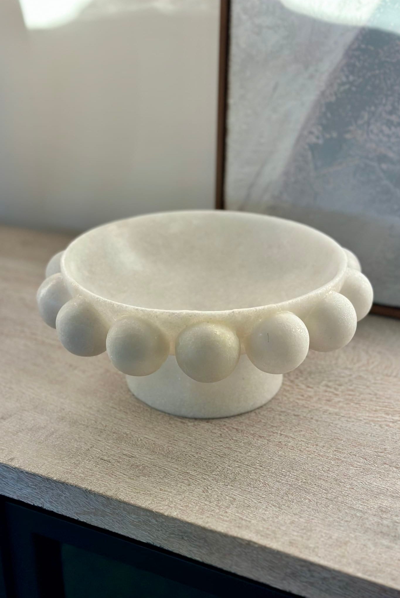 Marble Look Resin Plinth Bowl - White - Magpie Style