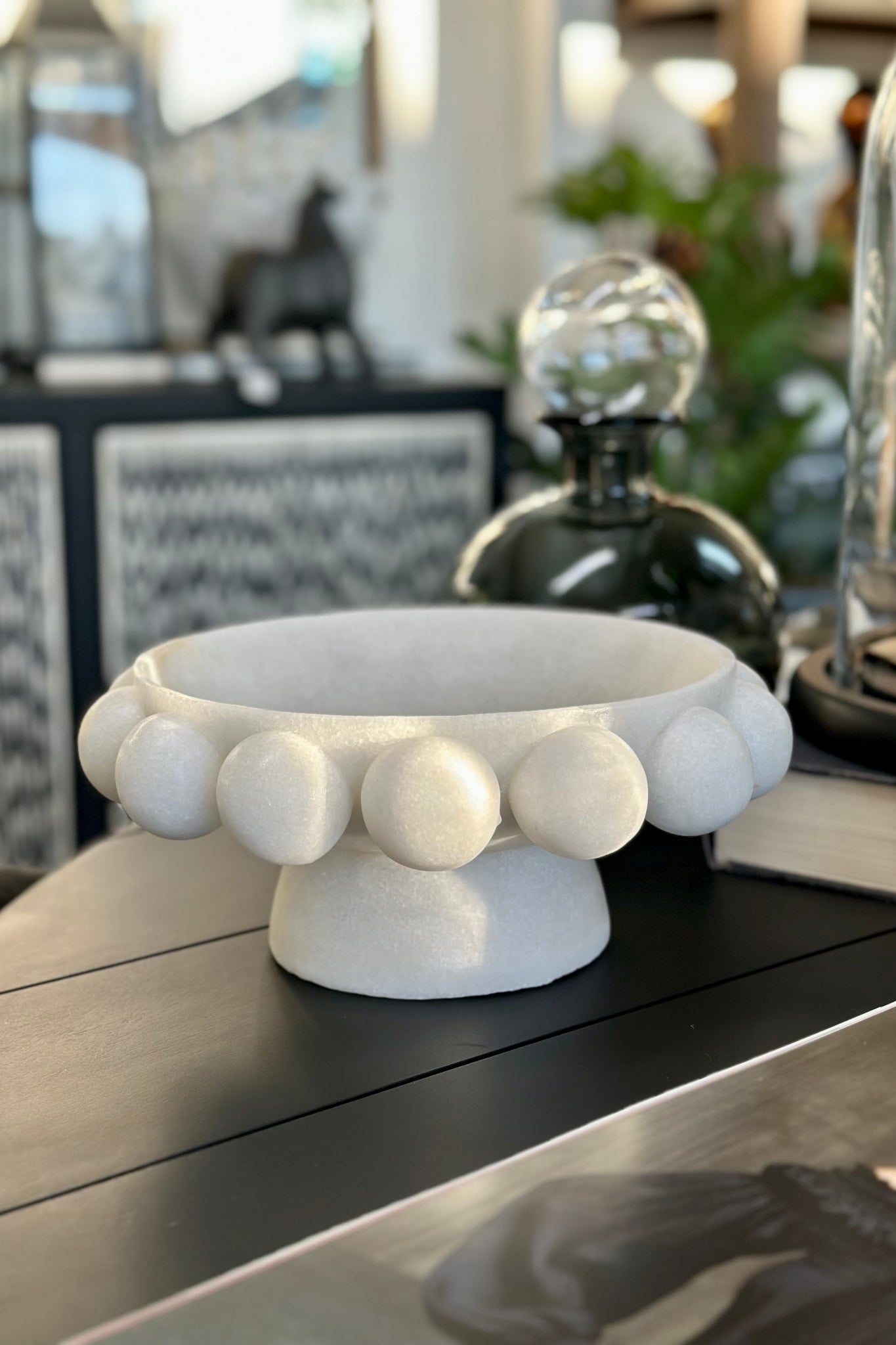 Marble Look Resin Plinth Bowl - White - Magpie Style