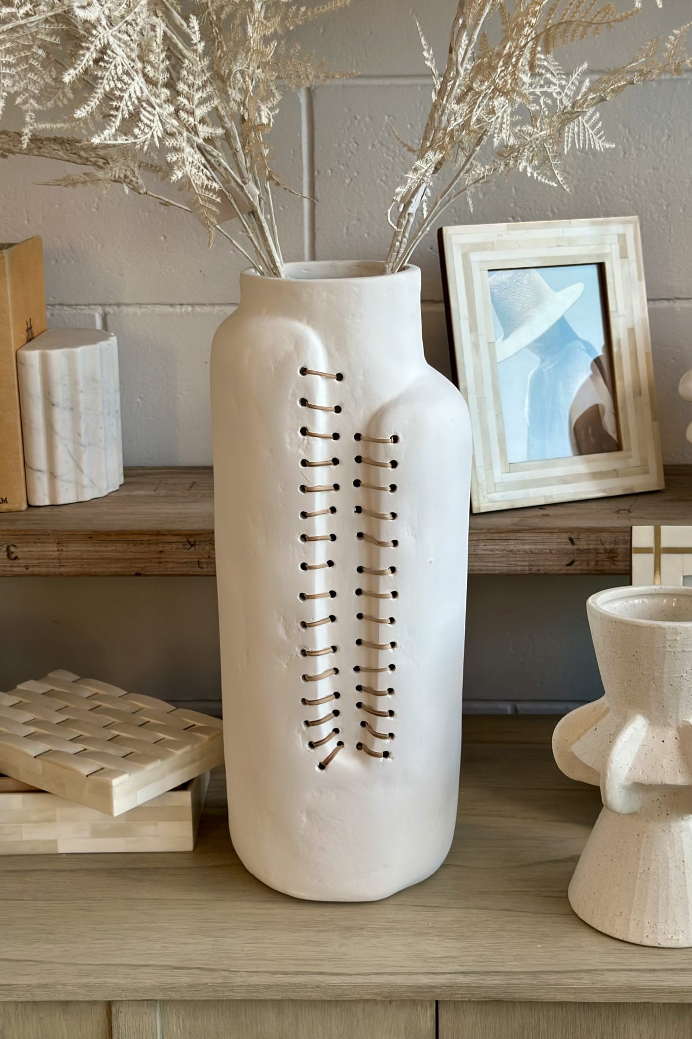 White Matt Threaded Vase - Magpie Style