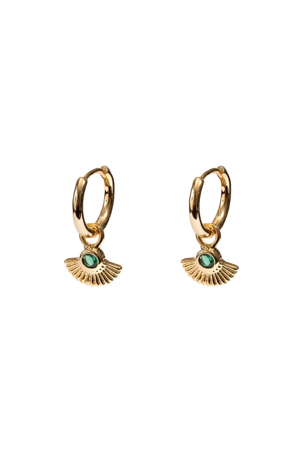 Gold Huggies with Green Crystal Fan - 18ct gold plated - Magpie Style