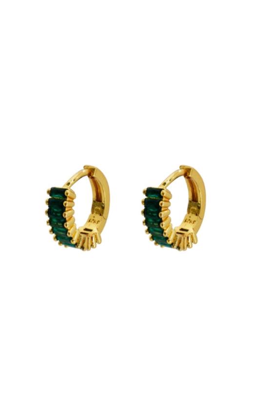 Wide Green Crystal Ear Huggies - 18ct gold plated - Magpie Style