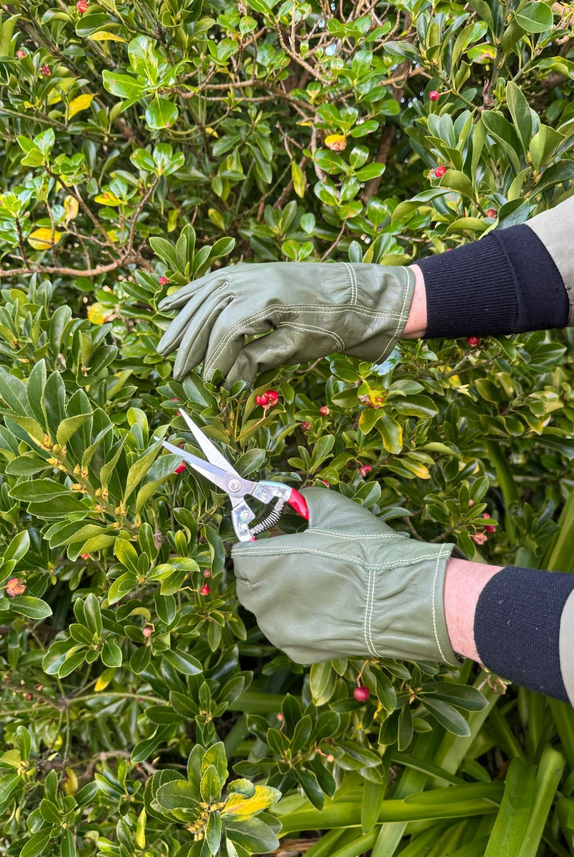 Green Leather Gardening Gloves - Large - Magpie Style