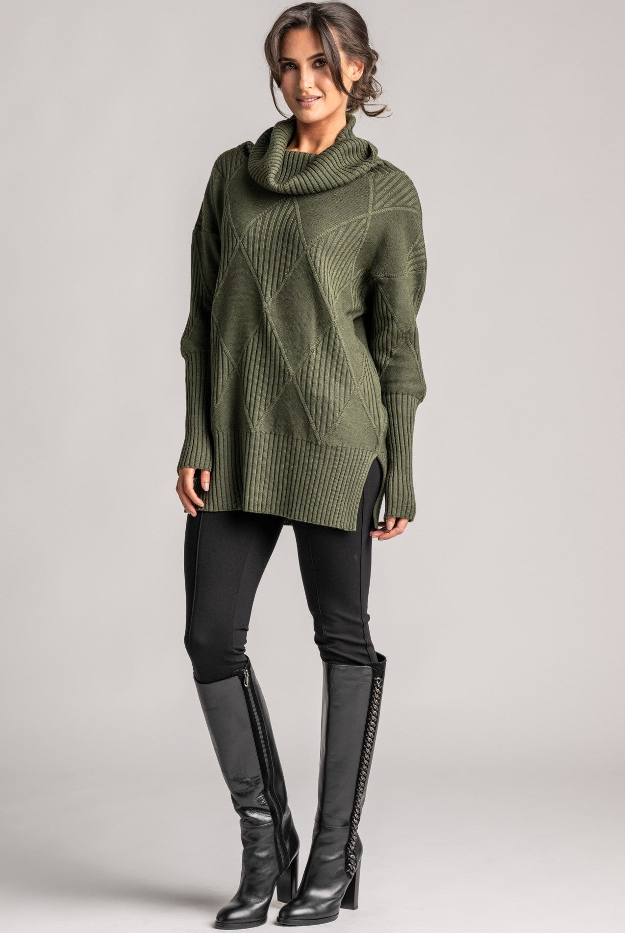PAULA RYAN Diamond Rib Tunic - Merino Olive - Paula Ryan