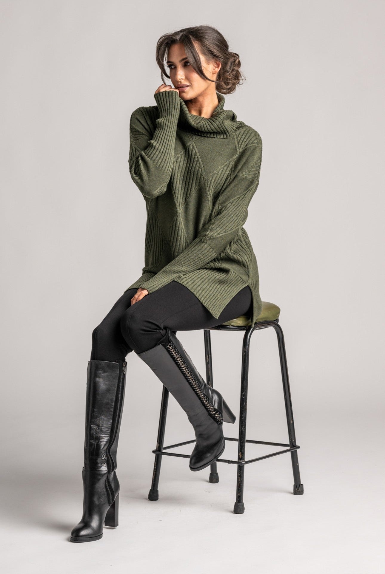 PAULA RYAN Diamond Rib Tunic - Merino Olive - Paula Ryan