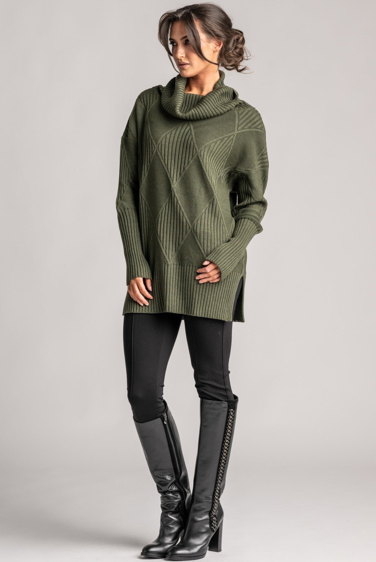 PAULA RYAN Diamond Rib Tunic - Merino Olive - Paula Ryan