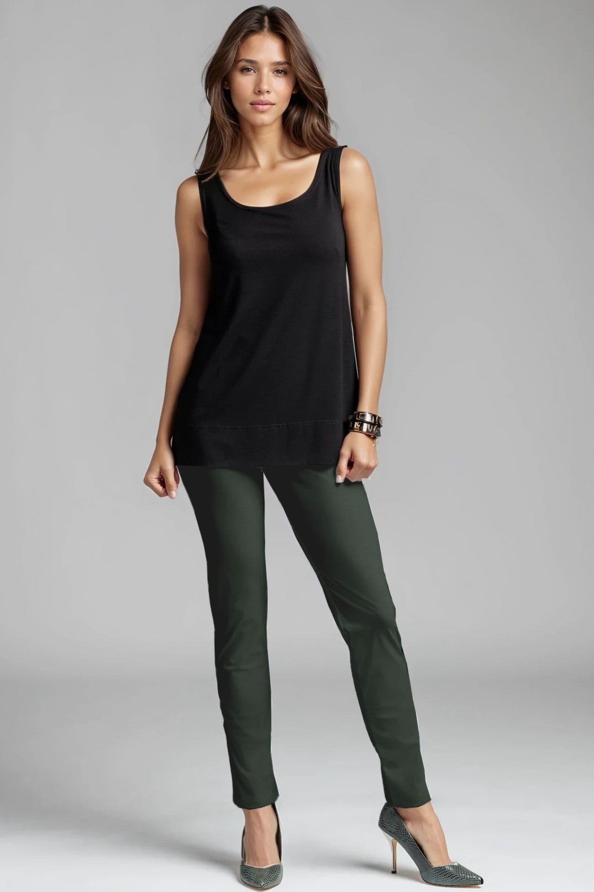 PAULA RYAN ESSENTIALS Waisted Cigarette Pant - Microjersey Khaki - Paula Ryan