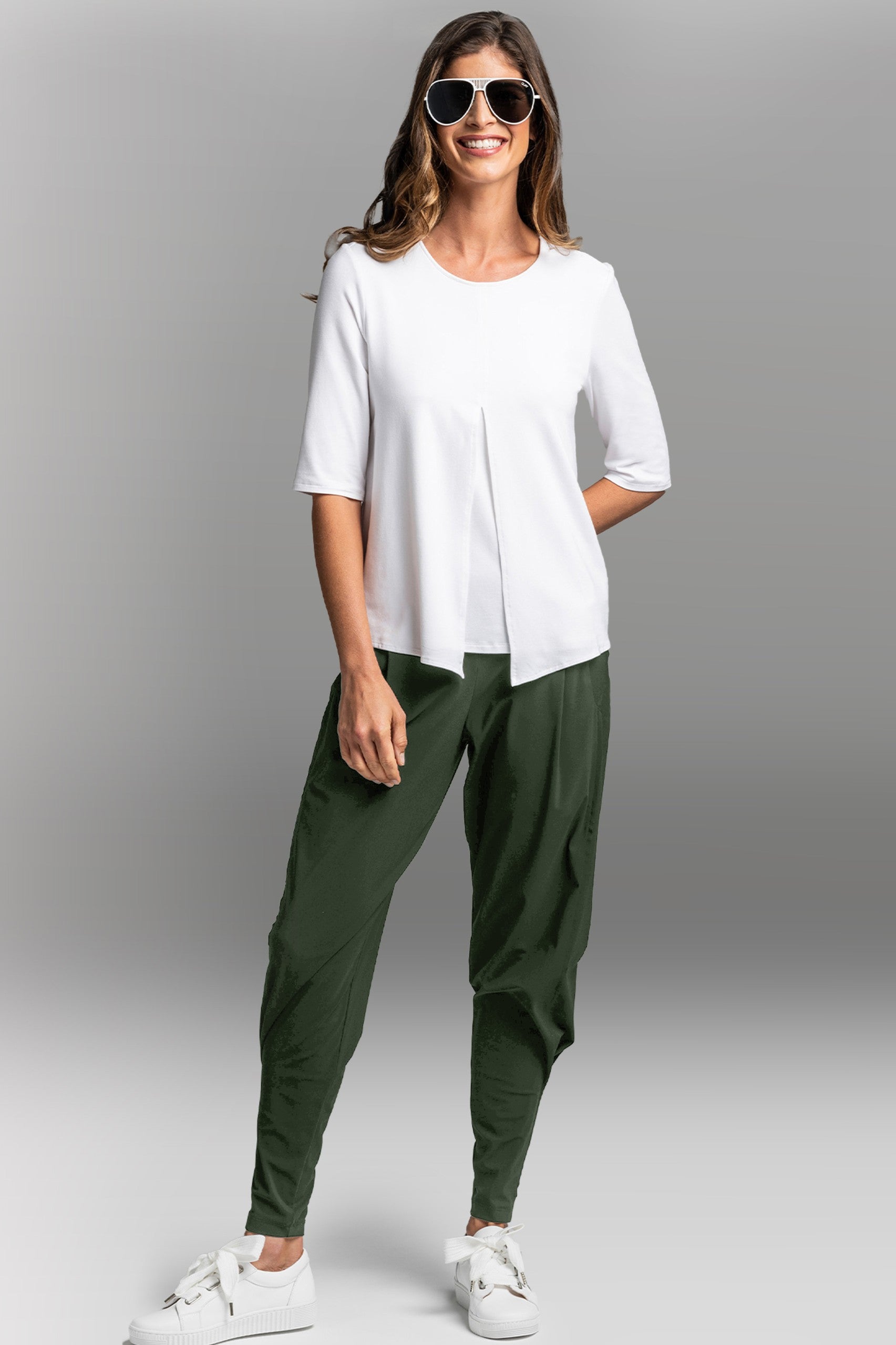PAULA RYAN Ankle Pleat Basque Pant - Khaki - Paula Ryan