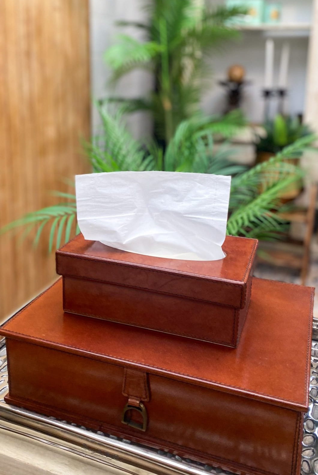 Leather Tissue Box Cover - Tan - Magpie Style