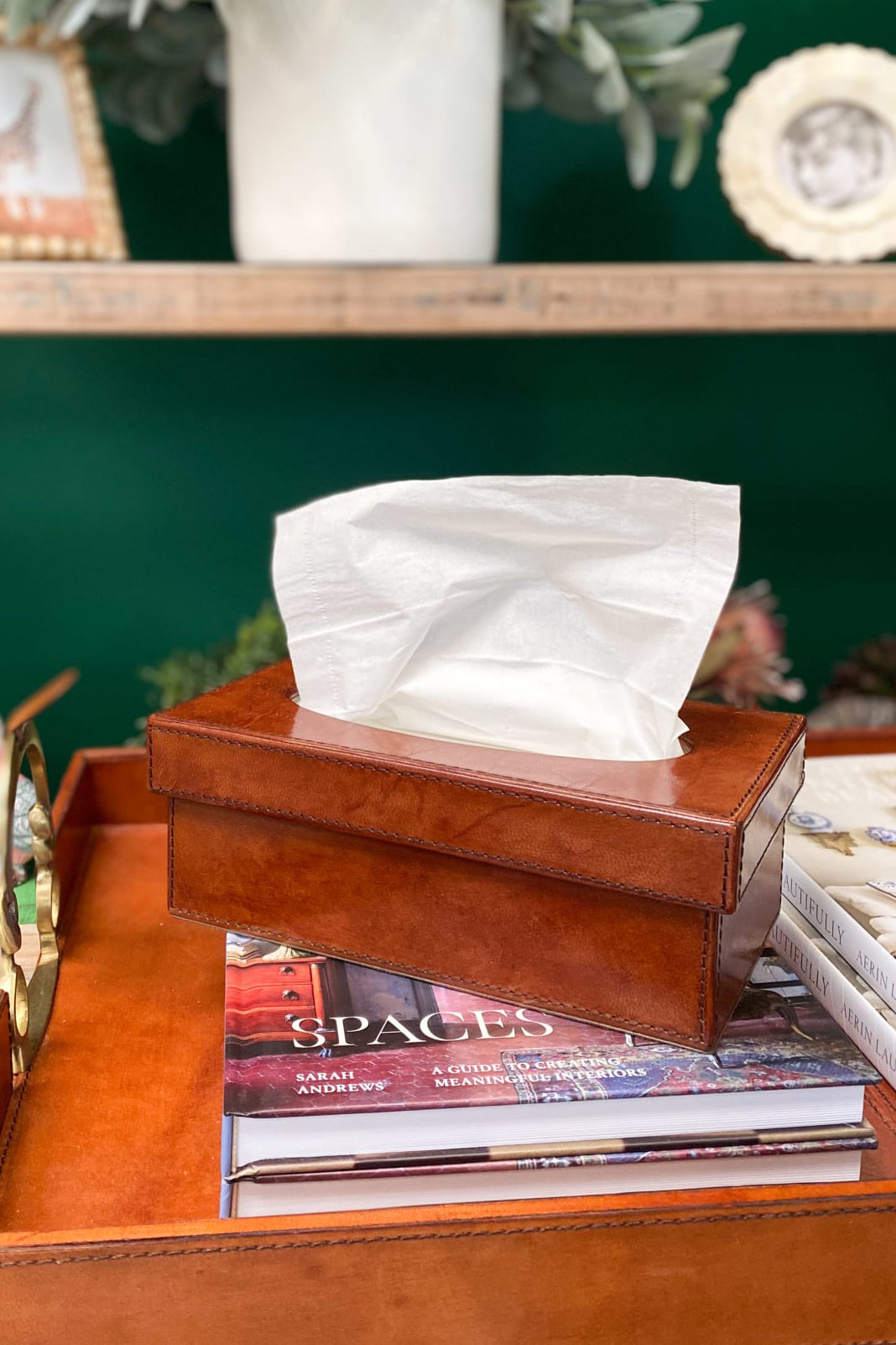 Leather Tissue Box Cover - Tan - Magpie Style