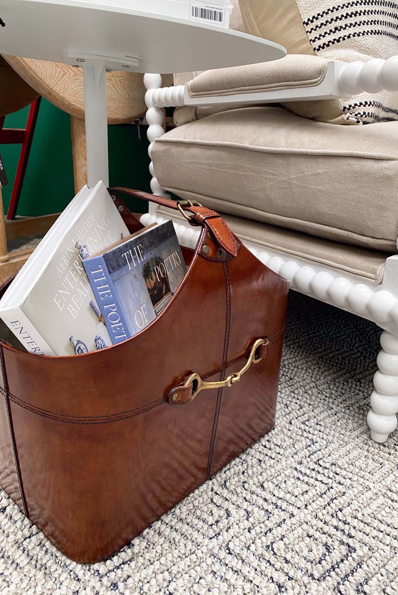 Leather Magazine Basket with Horse Bit - Tan - Magpie Style