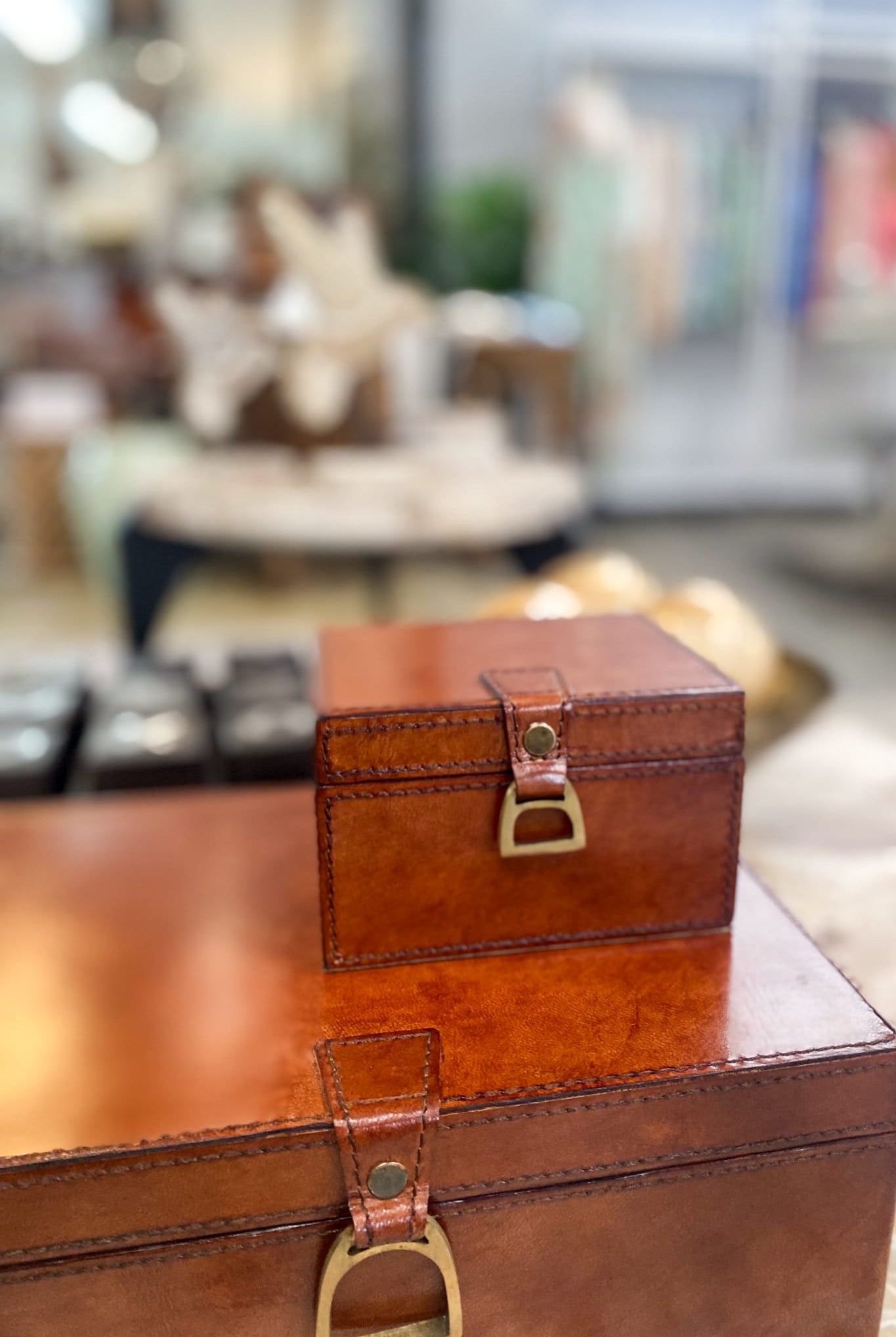 Leather Box with Brass Stirrups -Tan - Magpie Style