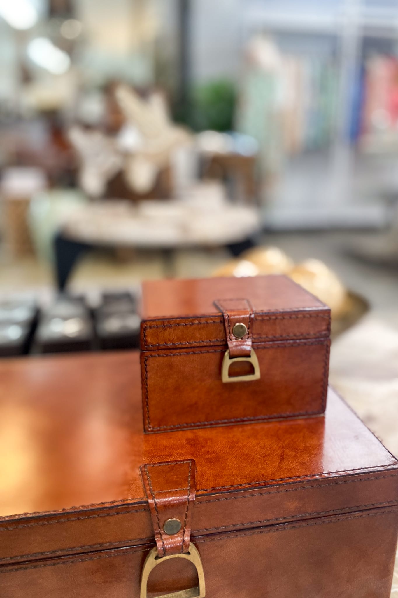 Leather Box with Brass Stirrups -Tan - Magpie Style