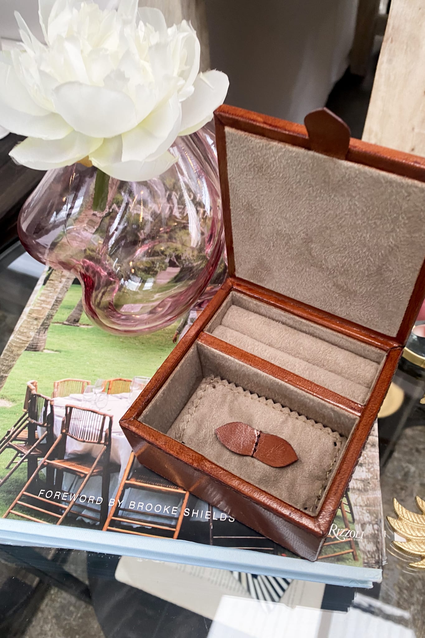 Square Small Leather Box with Leather Tab- Tan - Magpie Style