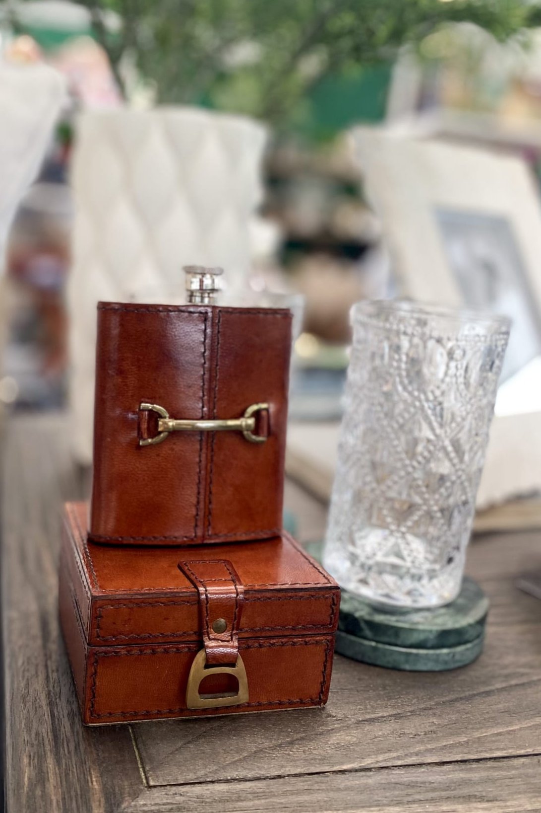 Leather Box with Brass Stirrups -Tan - Magpie Style
