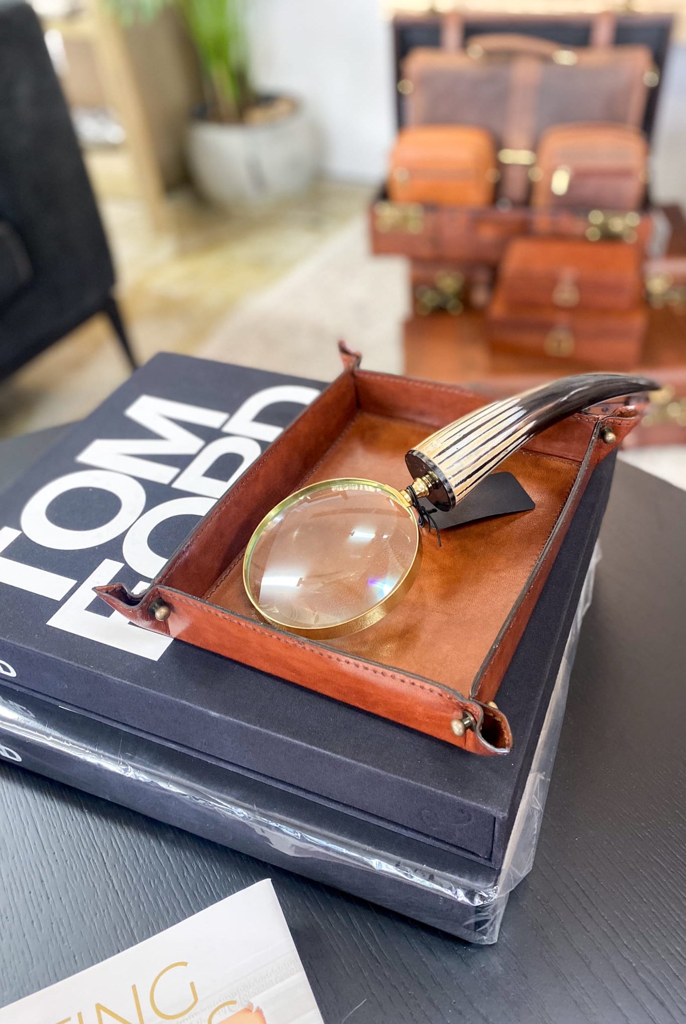 Small Tan Leather Domed Tray - Magpie Style