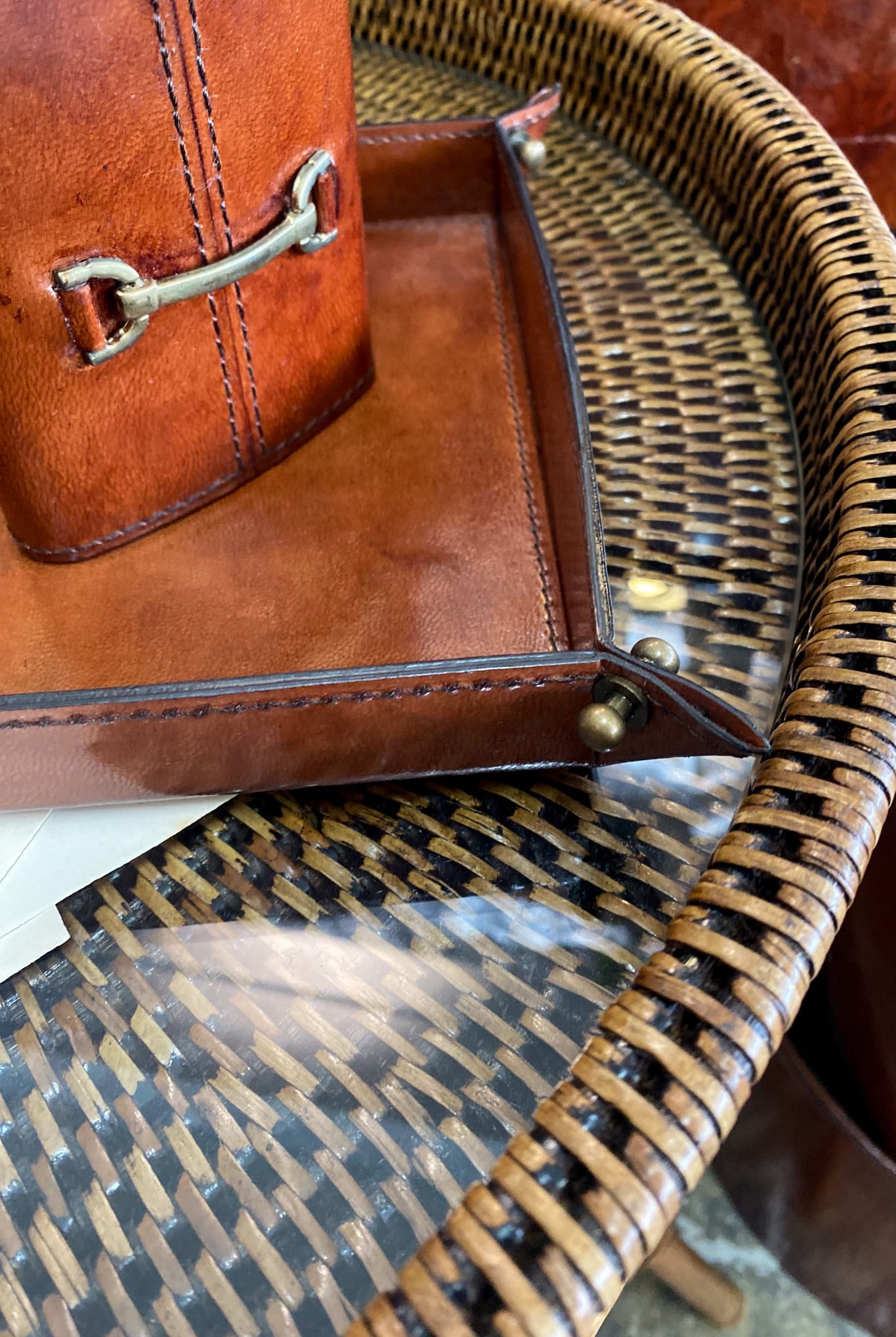 Small Tan Leather Domed Tray - Magpie Style