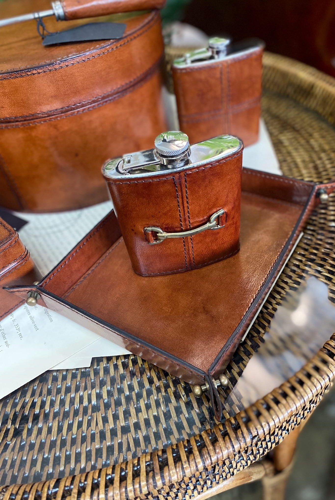 Leather Hip Flask with Horse Bit - Tan - Magpie Style