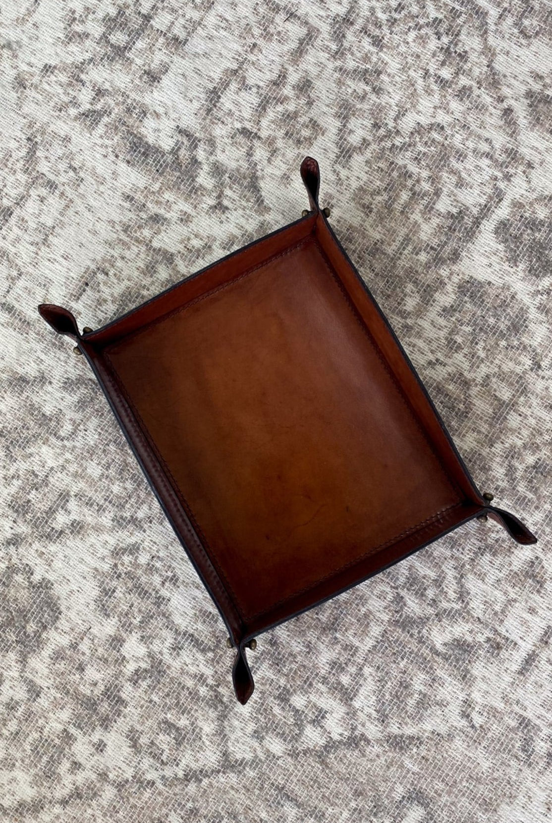 Large Tan Leather Domed Tray - Magpie Style