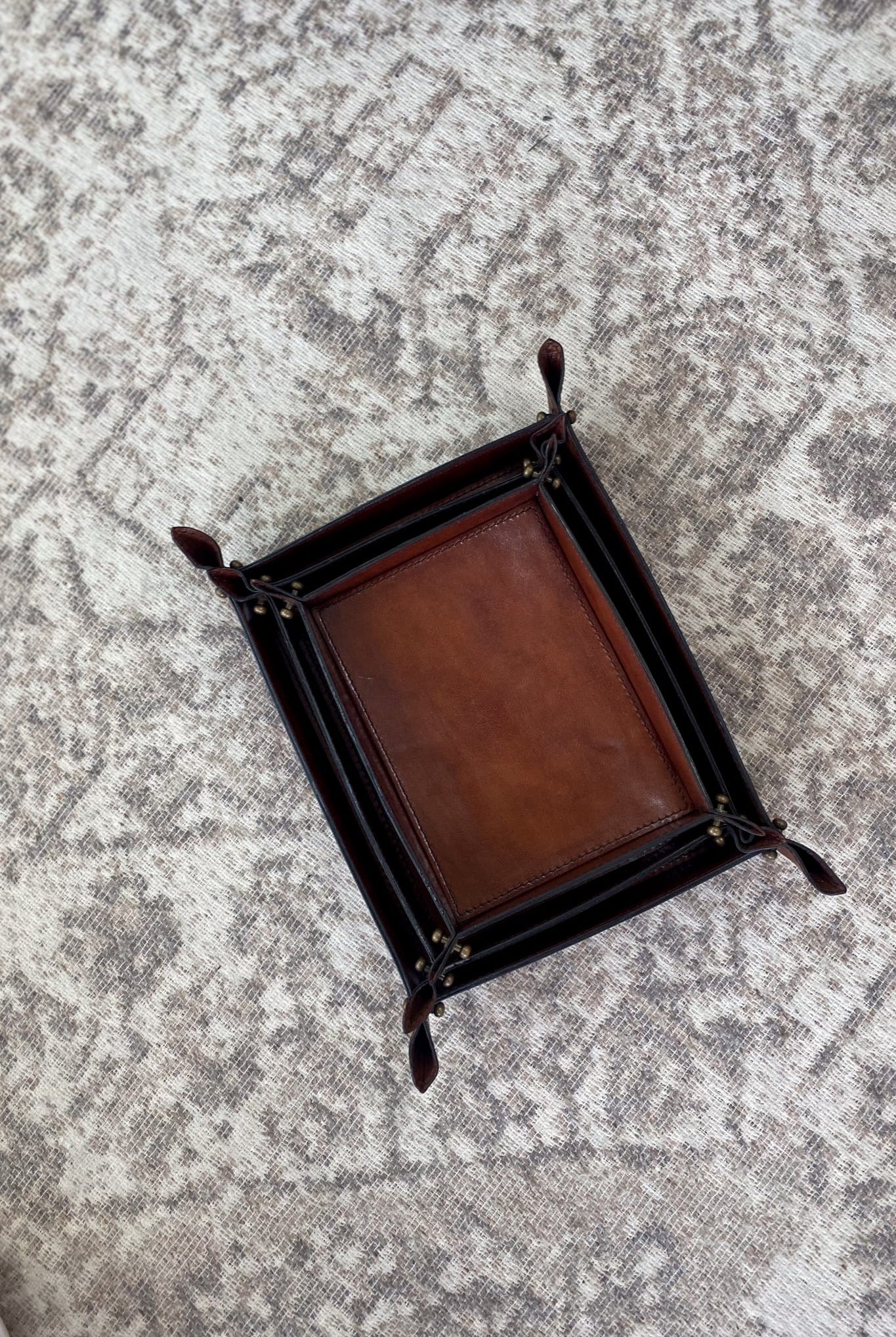 Large Tan Leather Domed Tray - Magpie Style