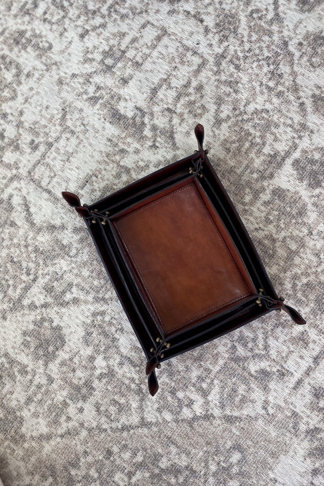 Medium Tan Leather Domed Tray - Magpie Style