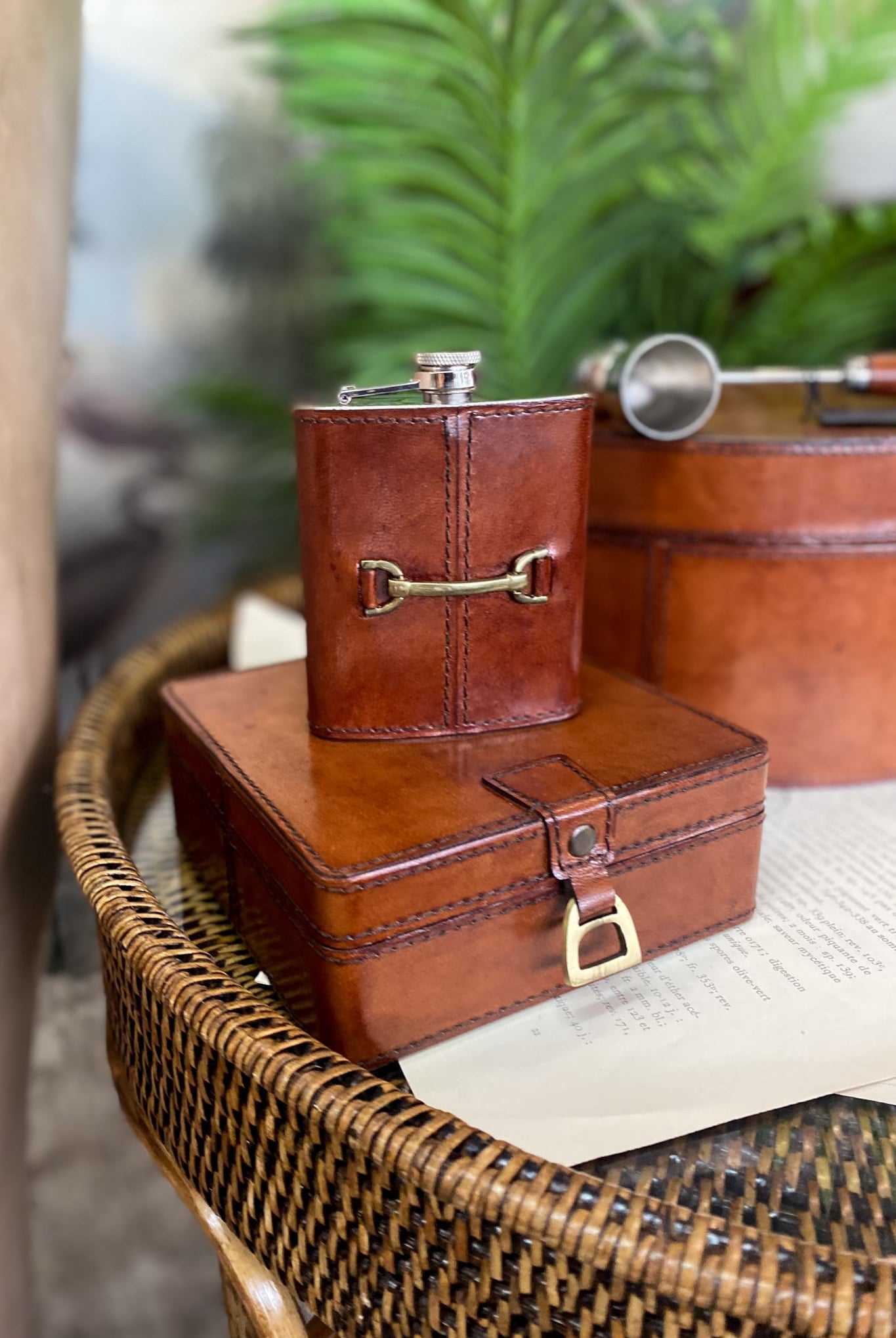Leather Hip Flask with Horse Bit - Tan - Magpie Style