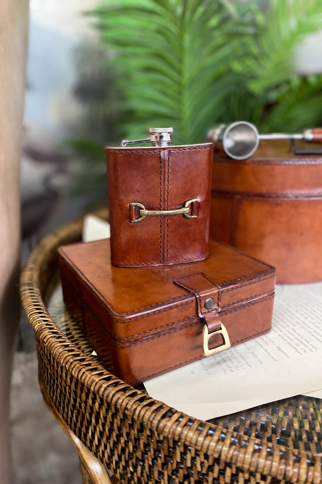 Leather Hip Flask with Horse Bit - Tan - Magpie Style