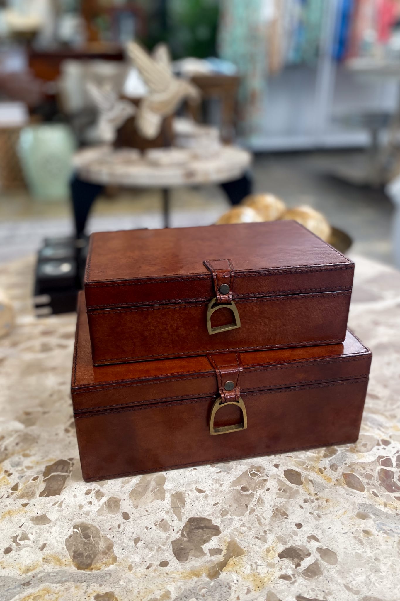 Medium Leather Box with Stirrups - Magpie Style