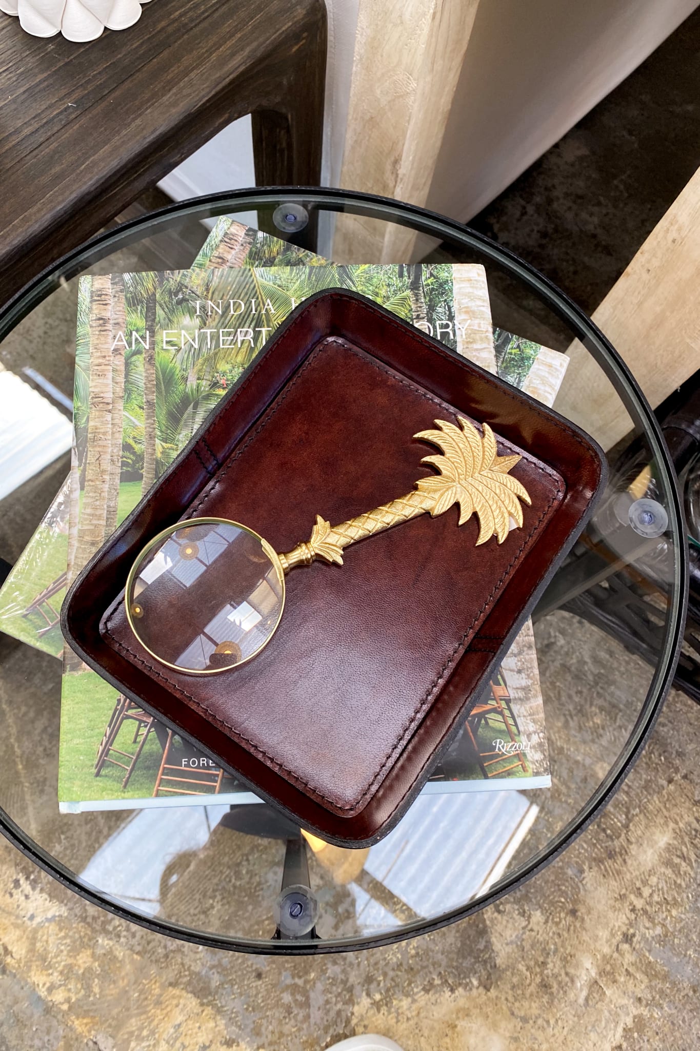 Large Leather Curved Tray - Dark Brown - Magpie Style