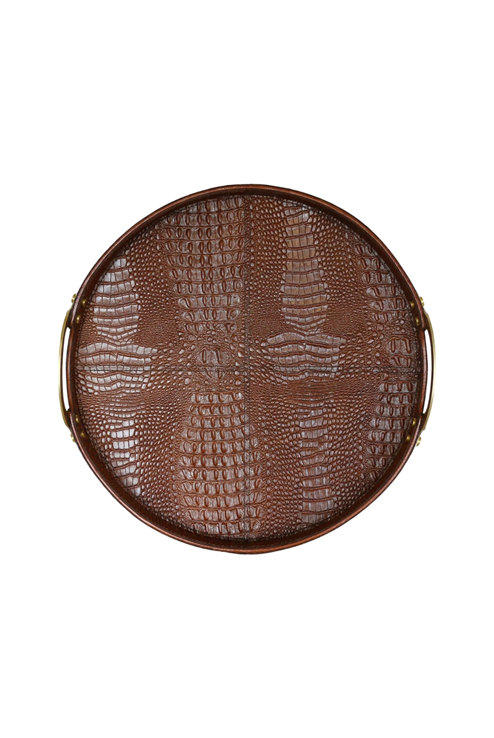 Croc Leather Round Tray with Brass Handles - Magpie Style