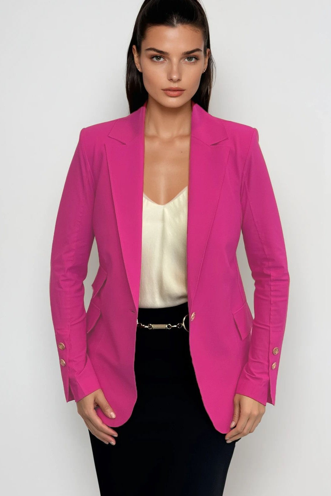 PAULA RYAN Long-line Boyfriend Jacket - Microjersey Electric Pink - Paula Ryan