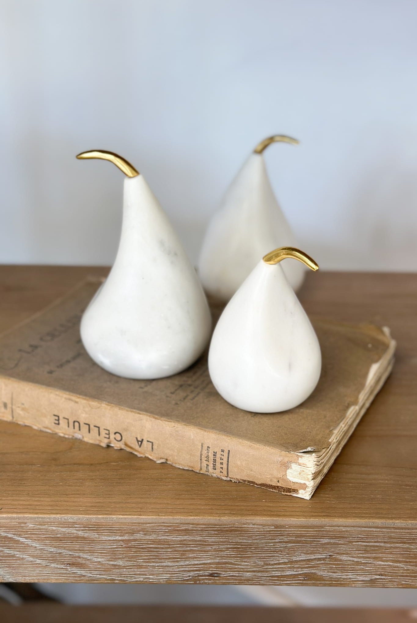 Modern Sculpted White Marble Pear (Gold Stem) - Small - Magpie Style
