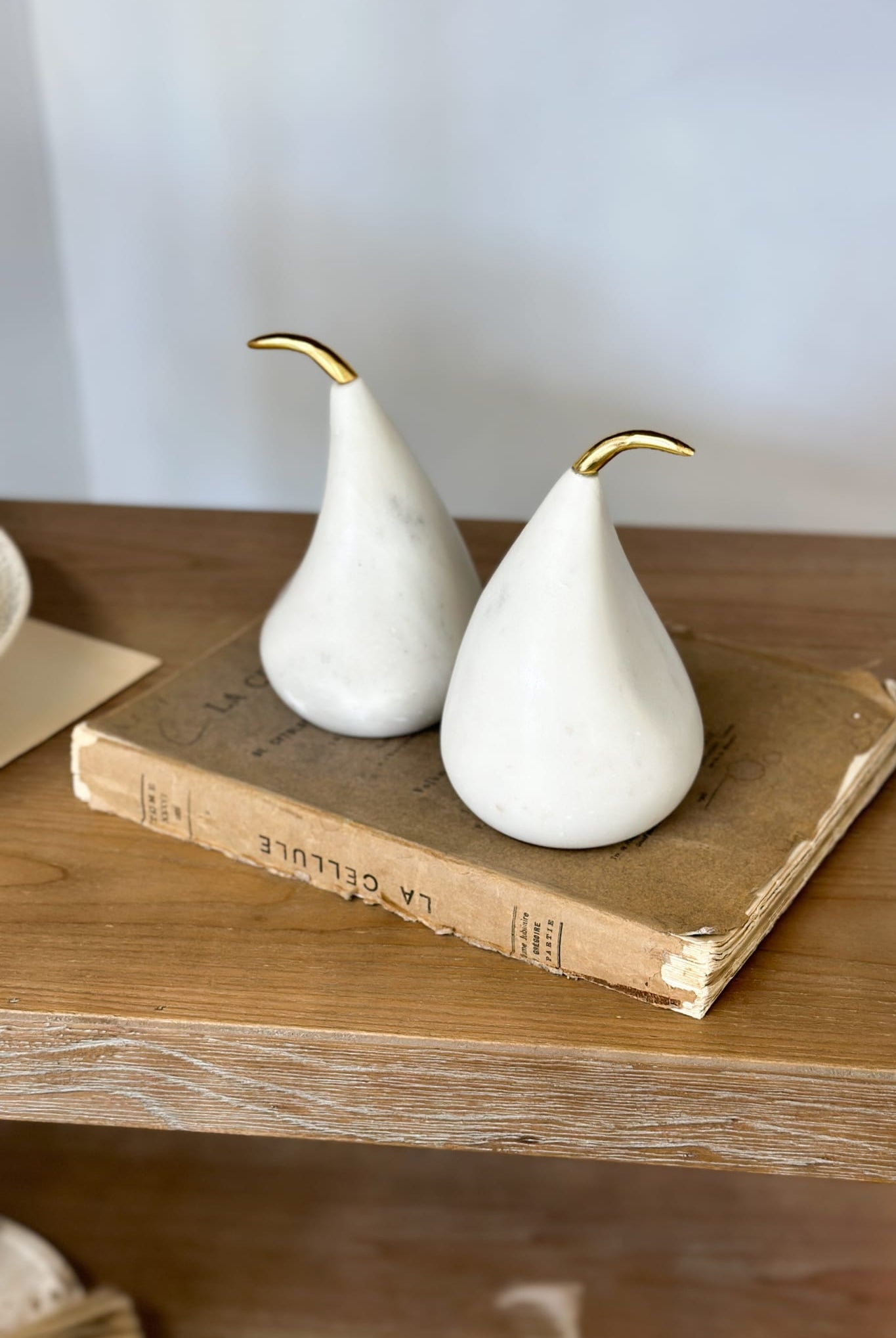 Modern Sculpted White Marble Pear (Gold Stem)- Medium - Magpie Style