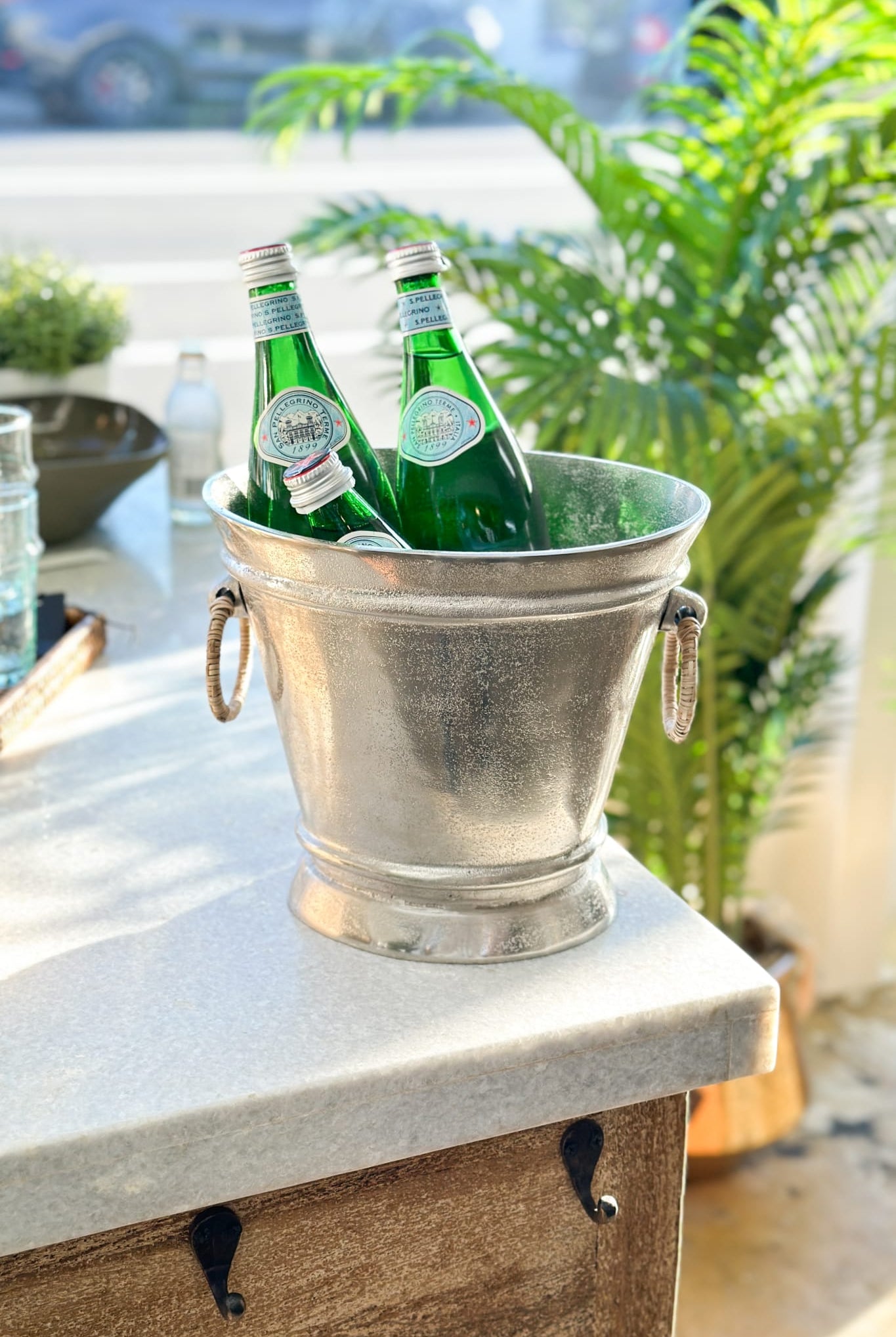 Champagne Bucket, Wide Oval With Rattan Handles - Magpie Style