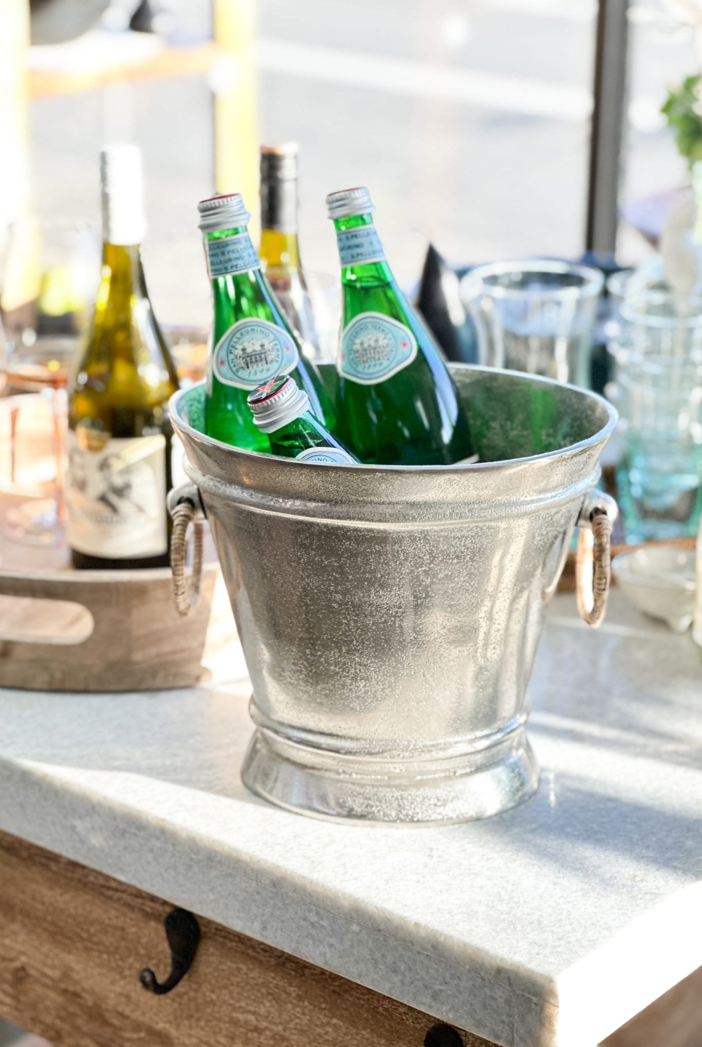 Champagne Bucket, Wide Oval With Rattan Handles - Magpie Style