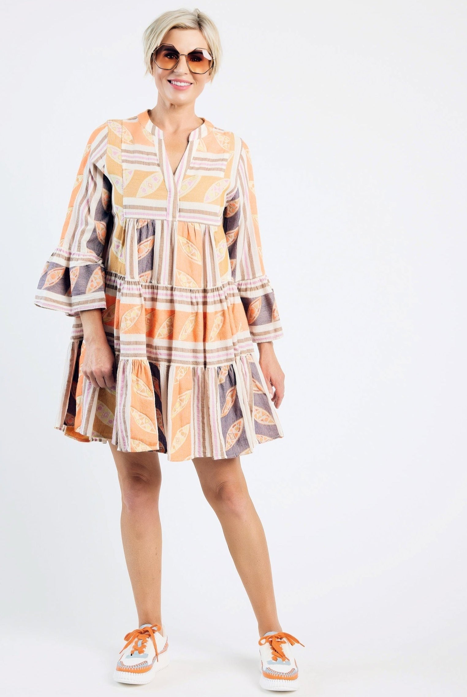 DEVOTION TWINS - Hermosa Short Dress Orange/Lilac - Magpie Style