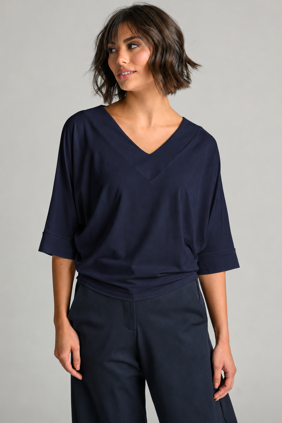 PAULA RYAN V Neck Cloud Top - Navy EcoVero - Paula Ryan