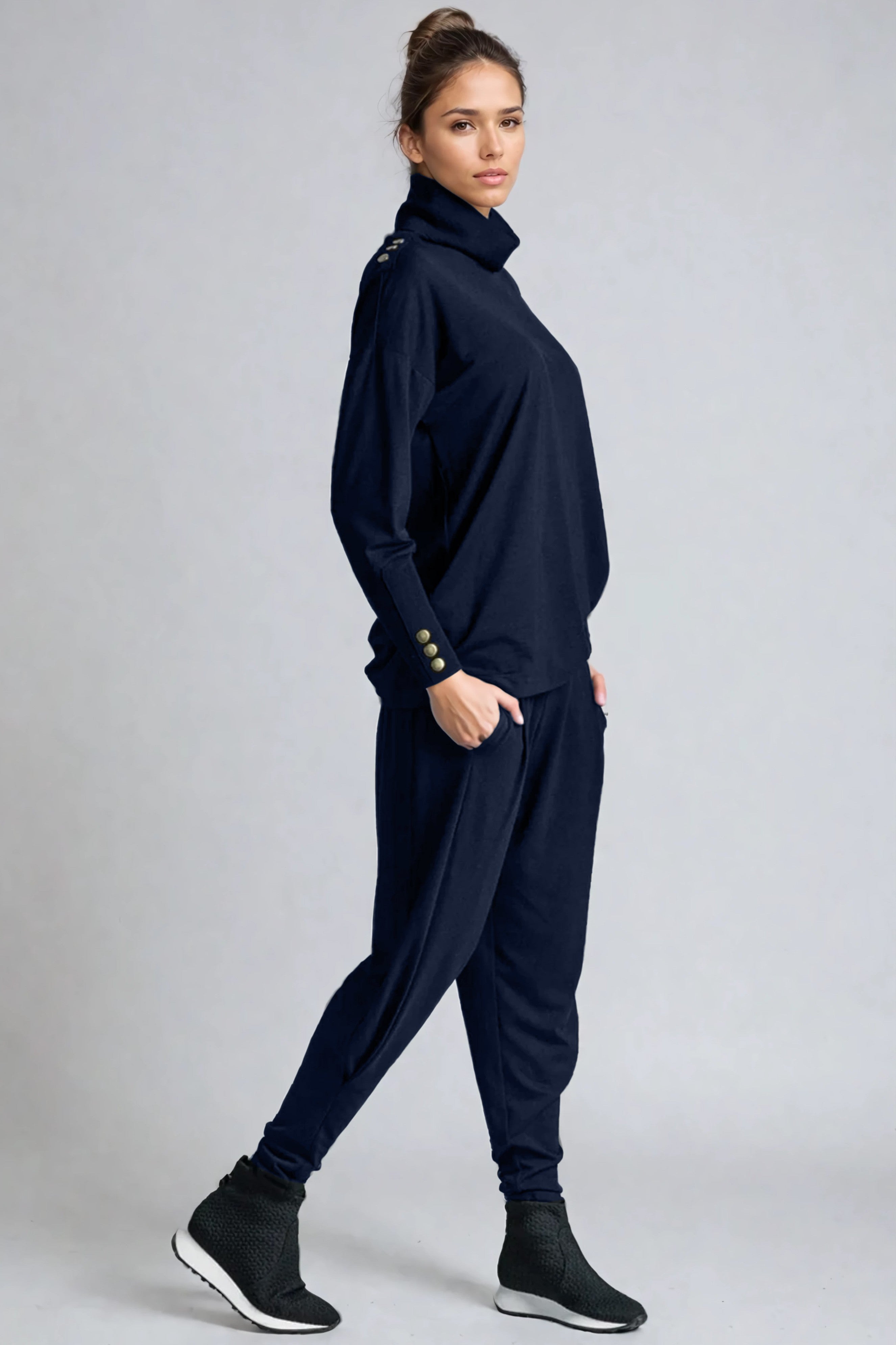 PAULA RYAN ESSENTIALS Ankle Pleat Merino Basque Pant - Navy - Paula Ryan