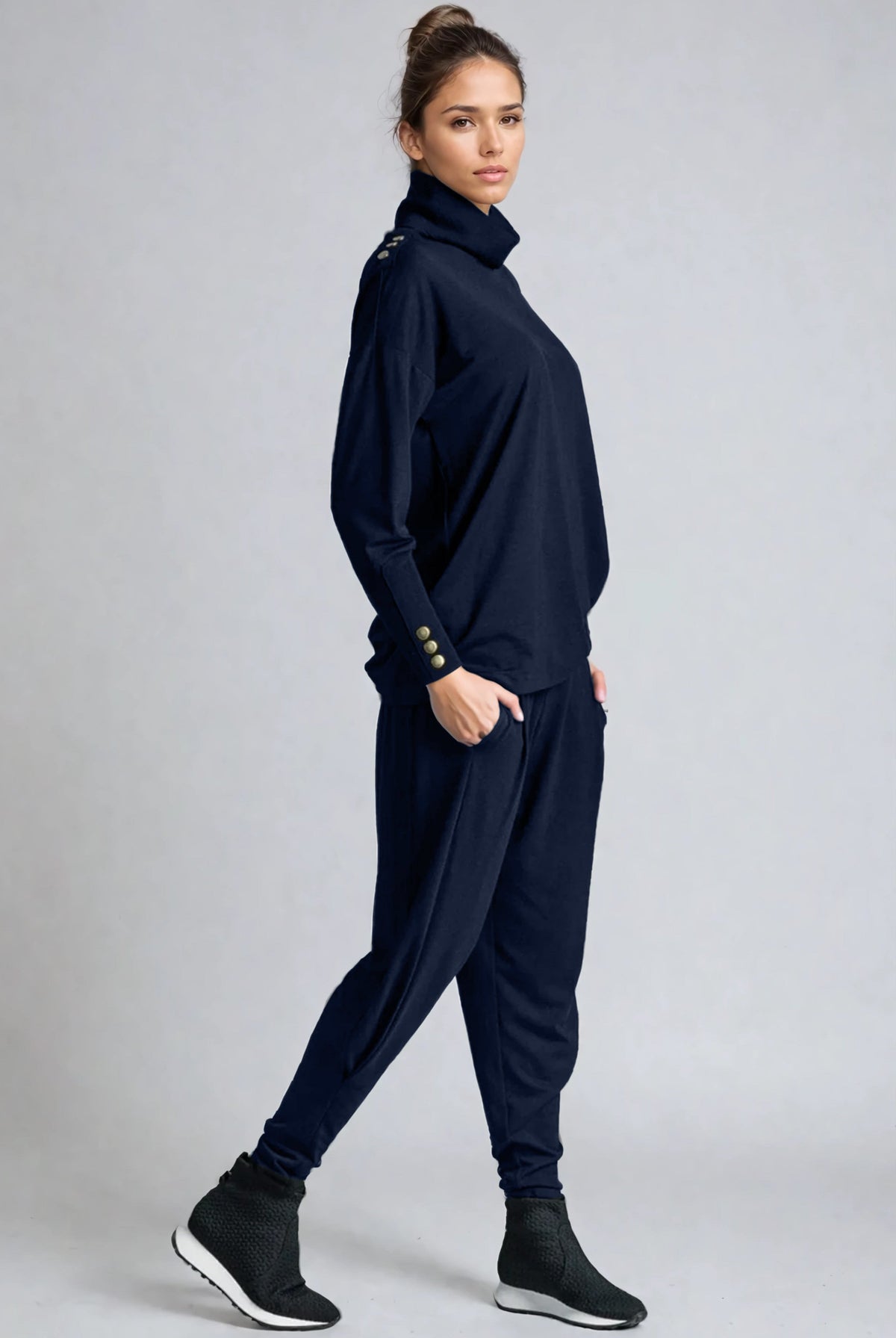 PAULA RYAN ESSENTIALS Ankle Pleat Merino Basque Pant - Navy - Paula Ryan