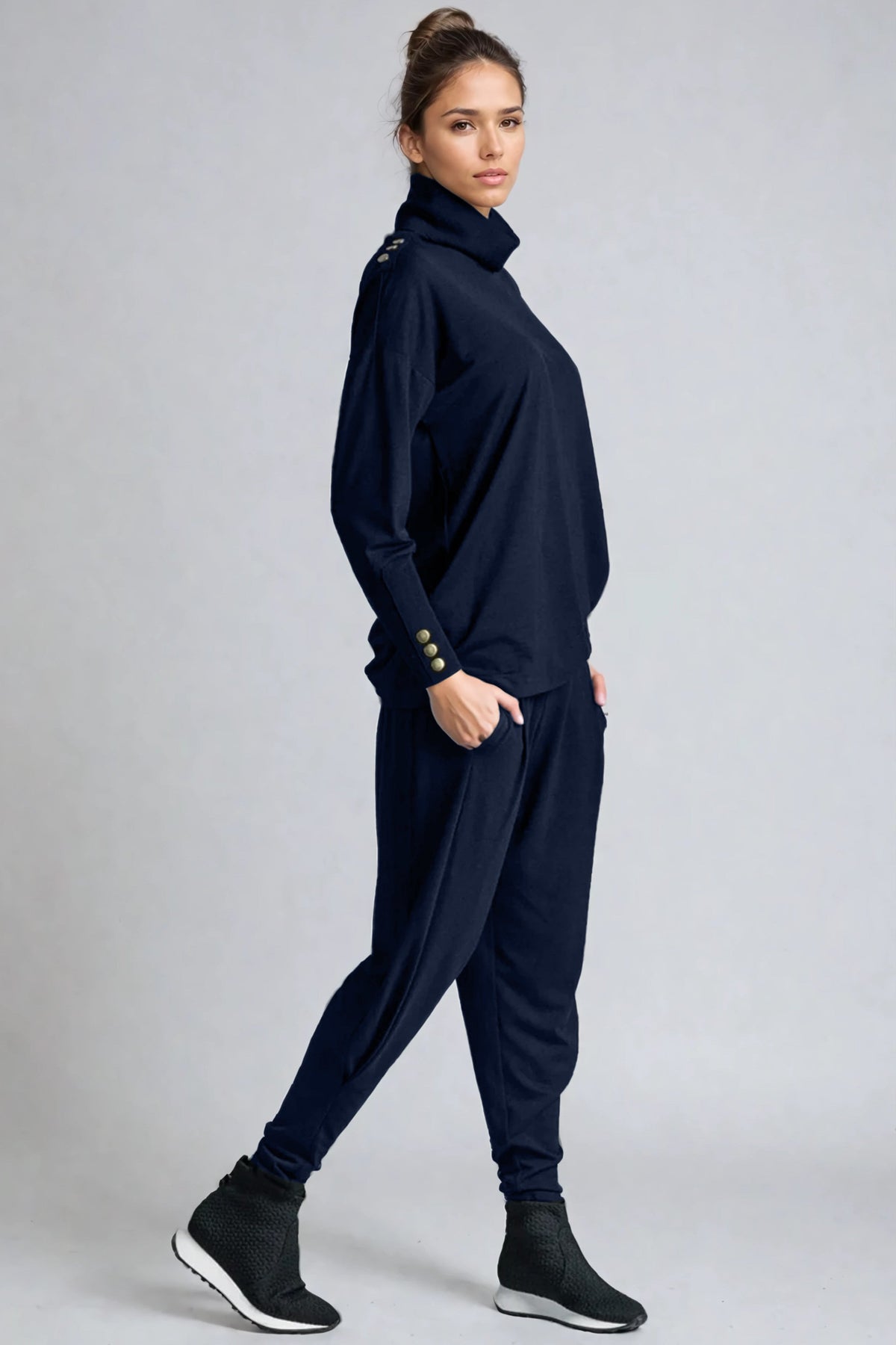 PAULA RYAN ESSENTIALS Ankle Pleat Merino Basque Pant - Navy - Paula Ryan