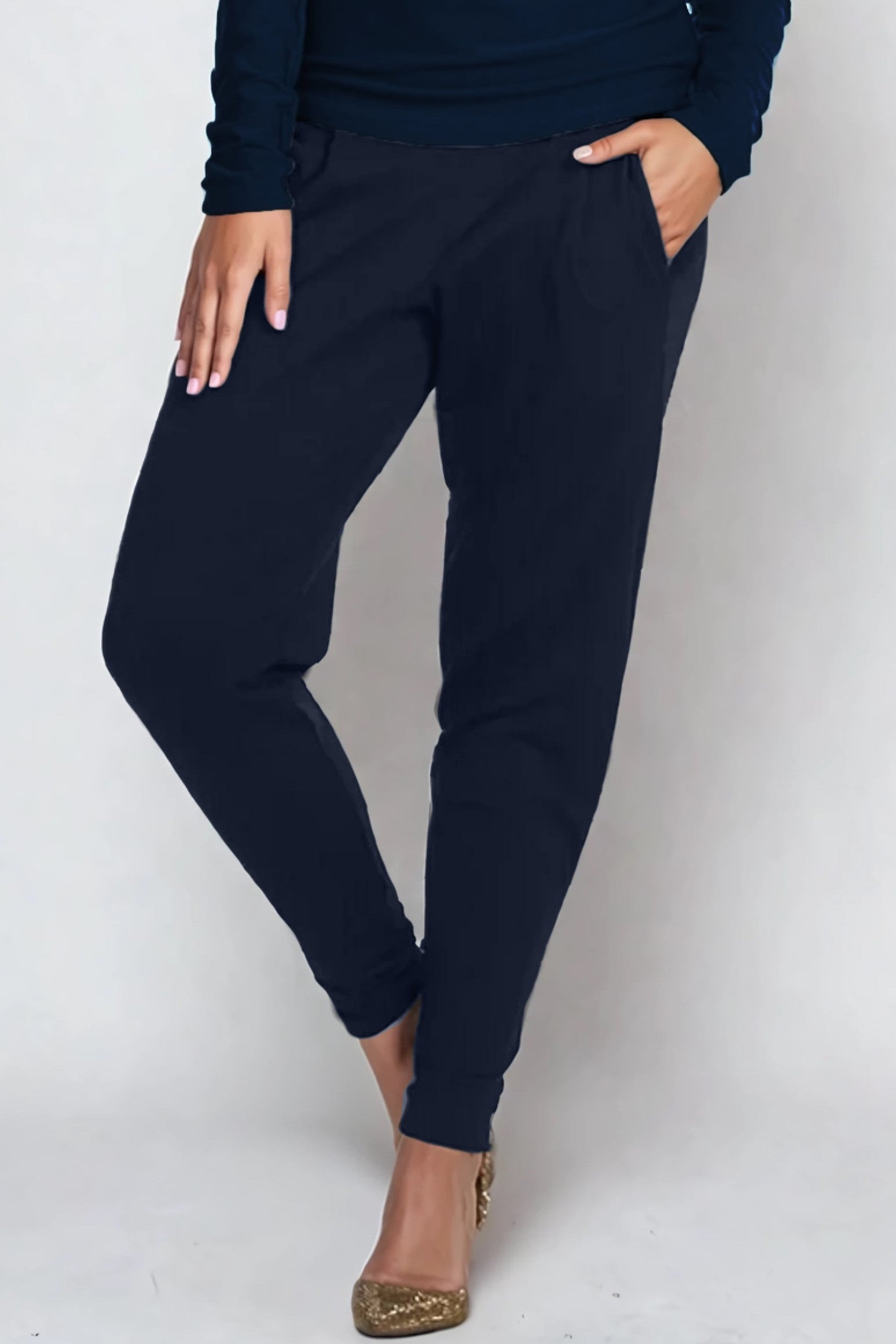 PAULA RYAN ESSENTIALS Ankle Pleat Merino Basque Pant - Navy - Paula Ryan